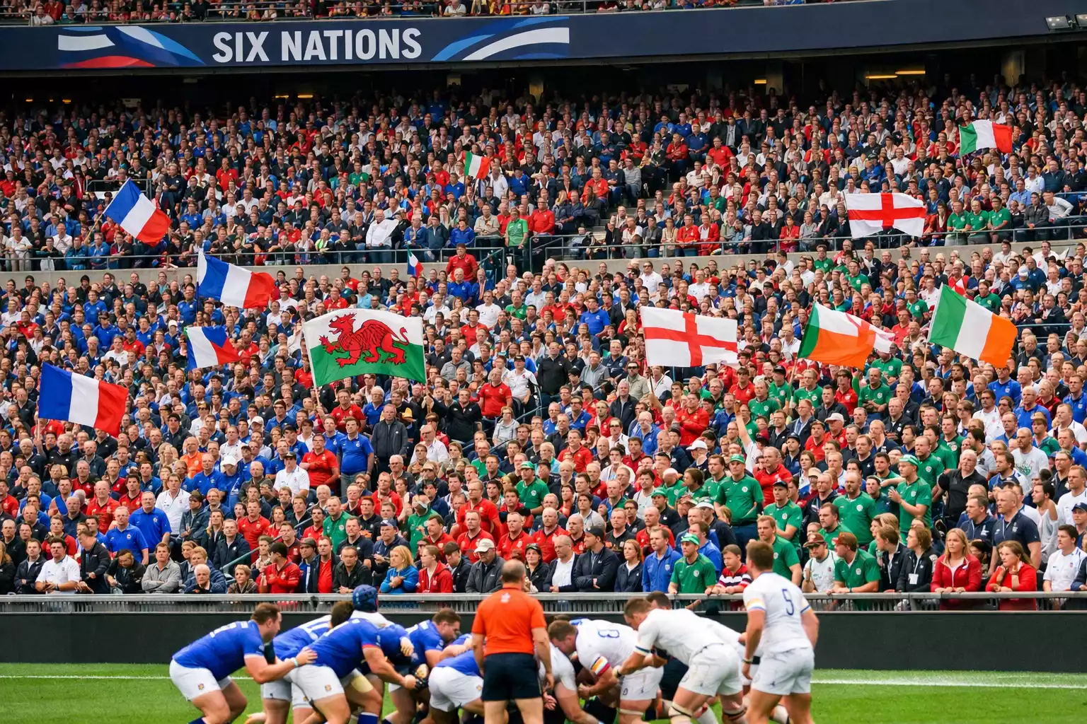 Tribunes remplies de supporters lors d\'un match du Tournoi des 6 Nations