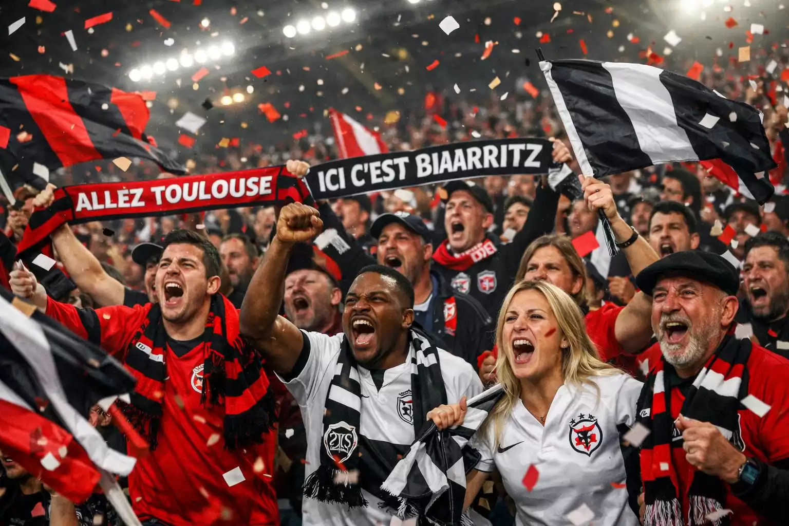 Supporters passionnés lors d'un derby de rugby Top 14