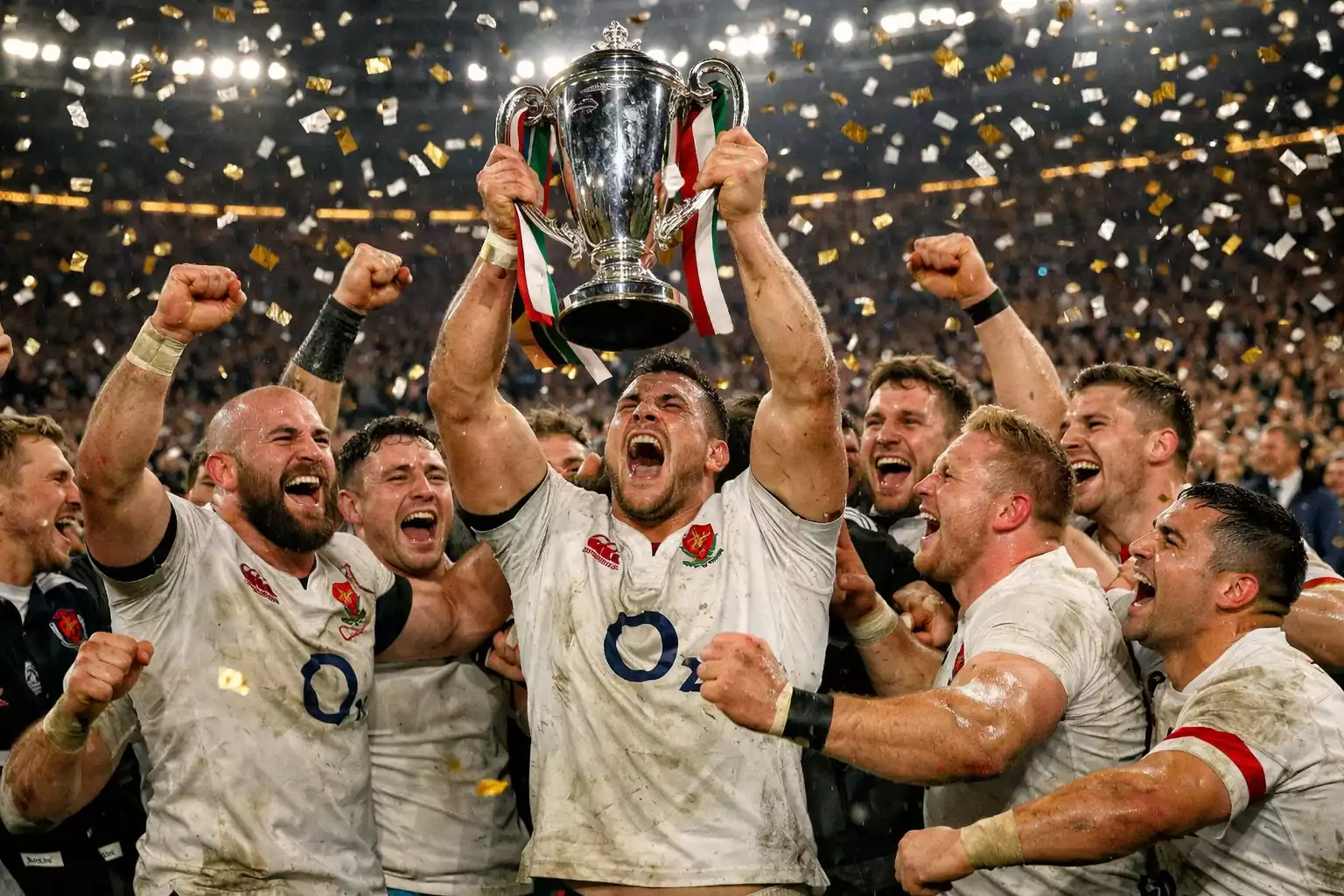 Équipe de rugby célébrant un Grand Chelem au Tournoi des 6 Nations