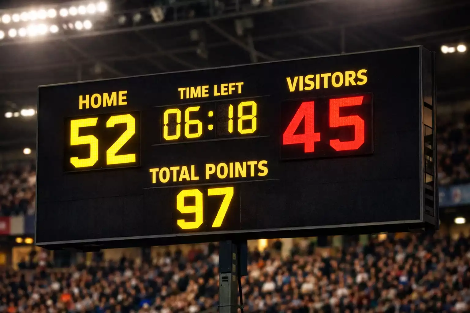 Tableau de score de rugby montrant les totaux de points