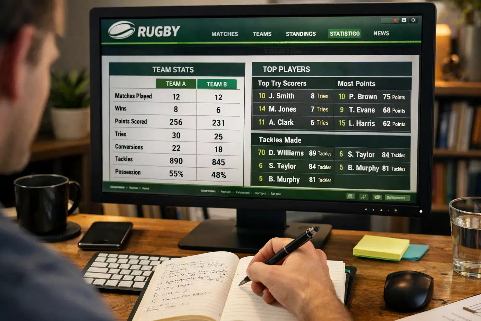 Sources de statistiques rugby sur écran d'ordinateur
